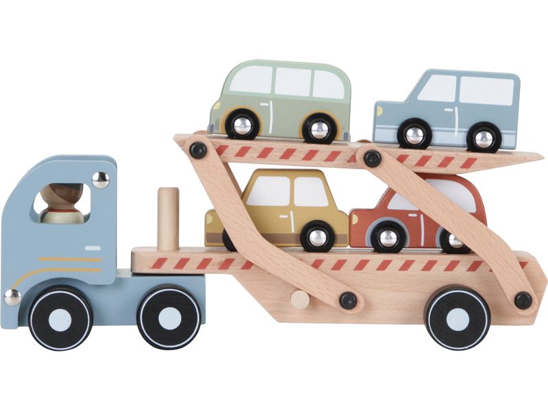 Little Dutch Spielzeugfahrzeug Holzlastwagen LKW-Spielzeug mit vier Fahrzeugen