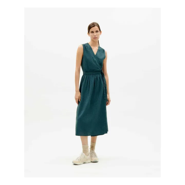Thinking Mu Robe Amapola Seersucker Coton Bio | Vert foncé