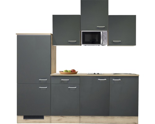 Flex Well keukenblok met apparatuur Tiago 210 cm basaltgrijs mat gedemonteerd omkeerbaar model 00011827