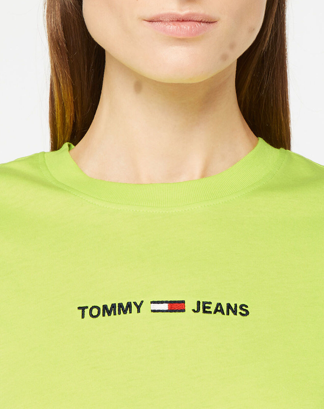 Tommy Jeans T-Shirt 100% Coton Bio Linear Logo vert fluo