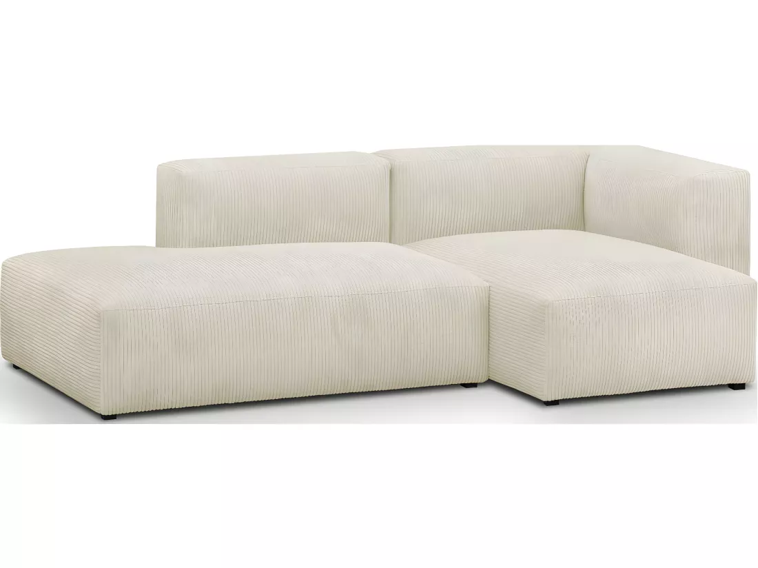 Canapé d'angle à droite modulable avec méridienne 3/4 places en velours côtelé beige - Modulo