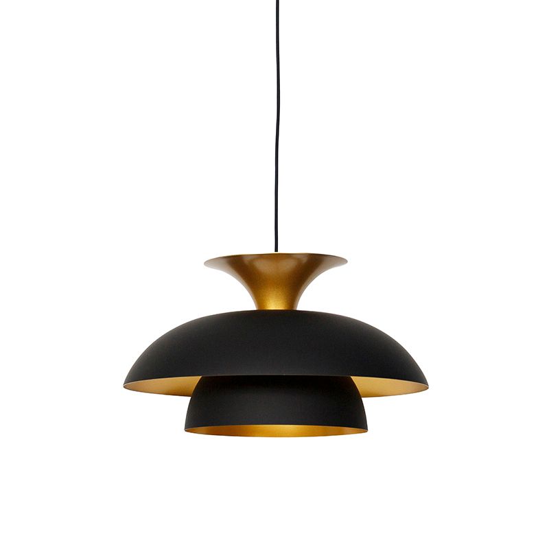 Moderne ronde hanglamp zwart met goud 3-laags - Titus