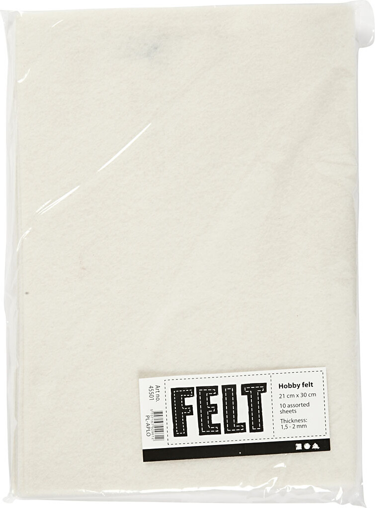 Hobbyfilt - A4 - 210X297 MM - 1,5-2 MM - Råhvid - 10 Ark