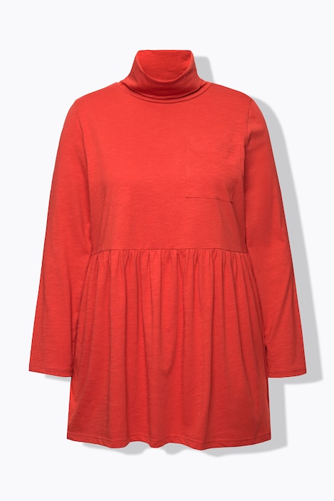 Longshirt, Rollkragen, A-Linie, Langarm, Biobaumwolle