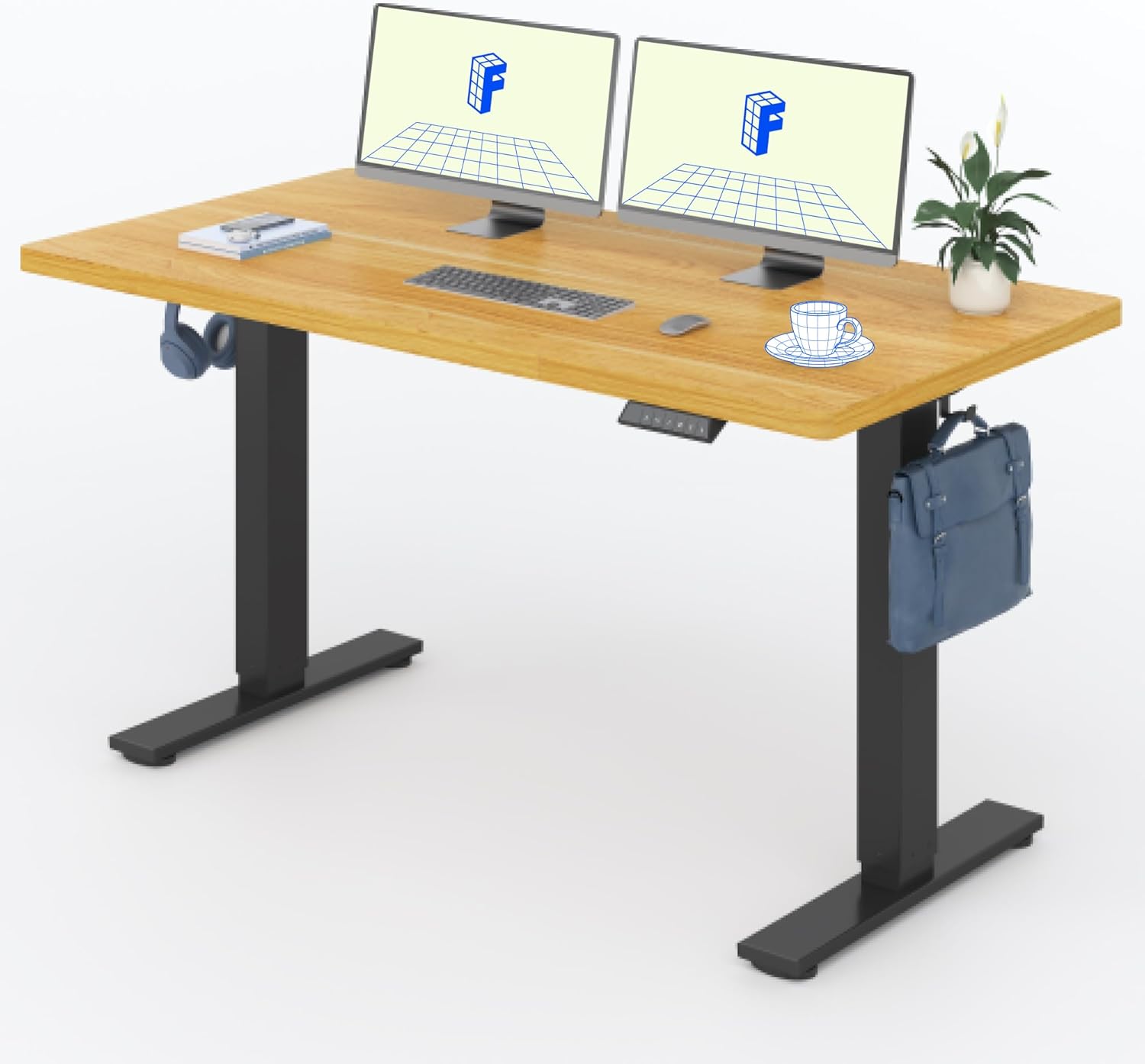 FLEXISPOT Höhenverstellbarer Schreibtisch 160×80cm, mit Haken und 25mm EINTEILIGER Tischplatte, ergonomischer Schreibtisch mit LED-Höhenanzeige und Memory-Funktion (Ahorn, Schwarz)