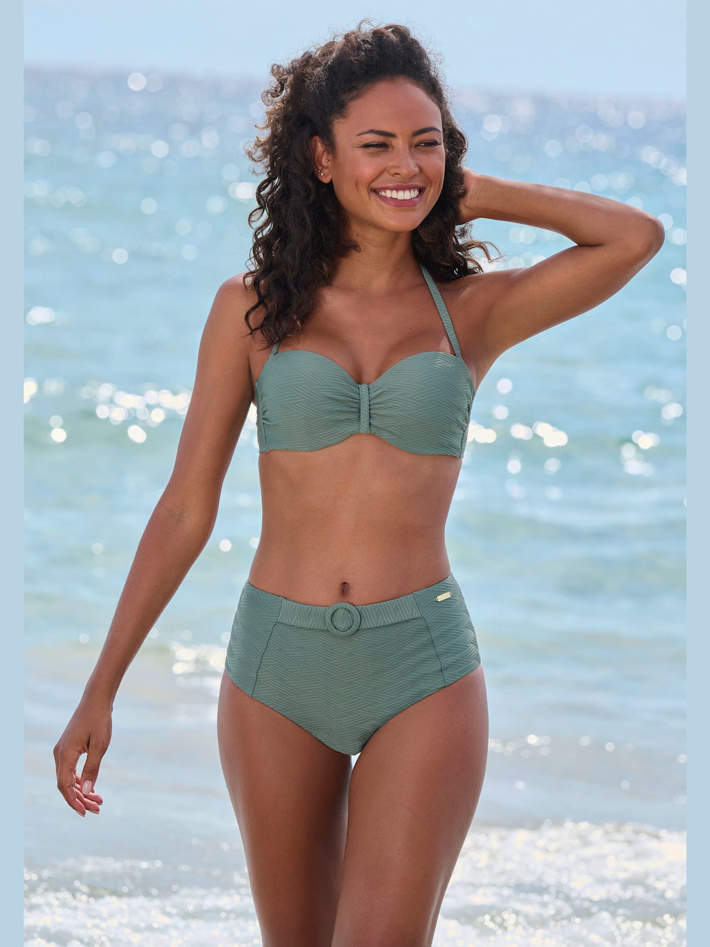 Bas de maillot de bain taille haute matière structurée aux couleurs tendances
