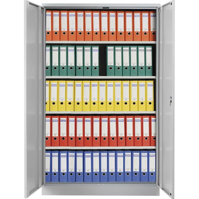 PROREGAL Ferret draaideurkast met 4 legplanken, versterkt, Eurolock-greep, HxBxD 195 x 120 x 50 cm, grijs gelakt