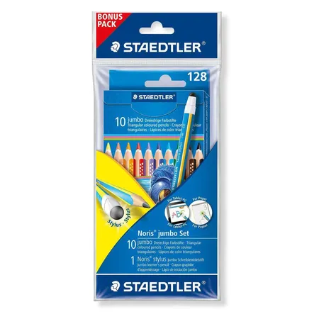 STAEDTLER® Noris Club Triplus Jumbo Farbstifte 10er Etui + Schreiblern-Bleistift, blau