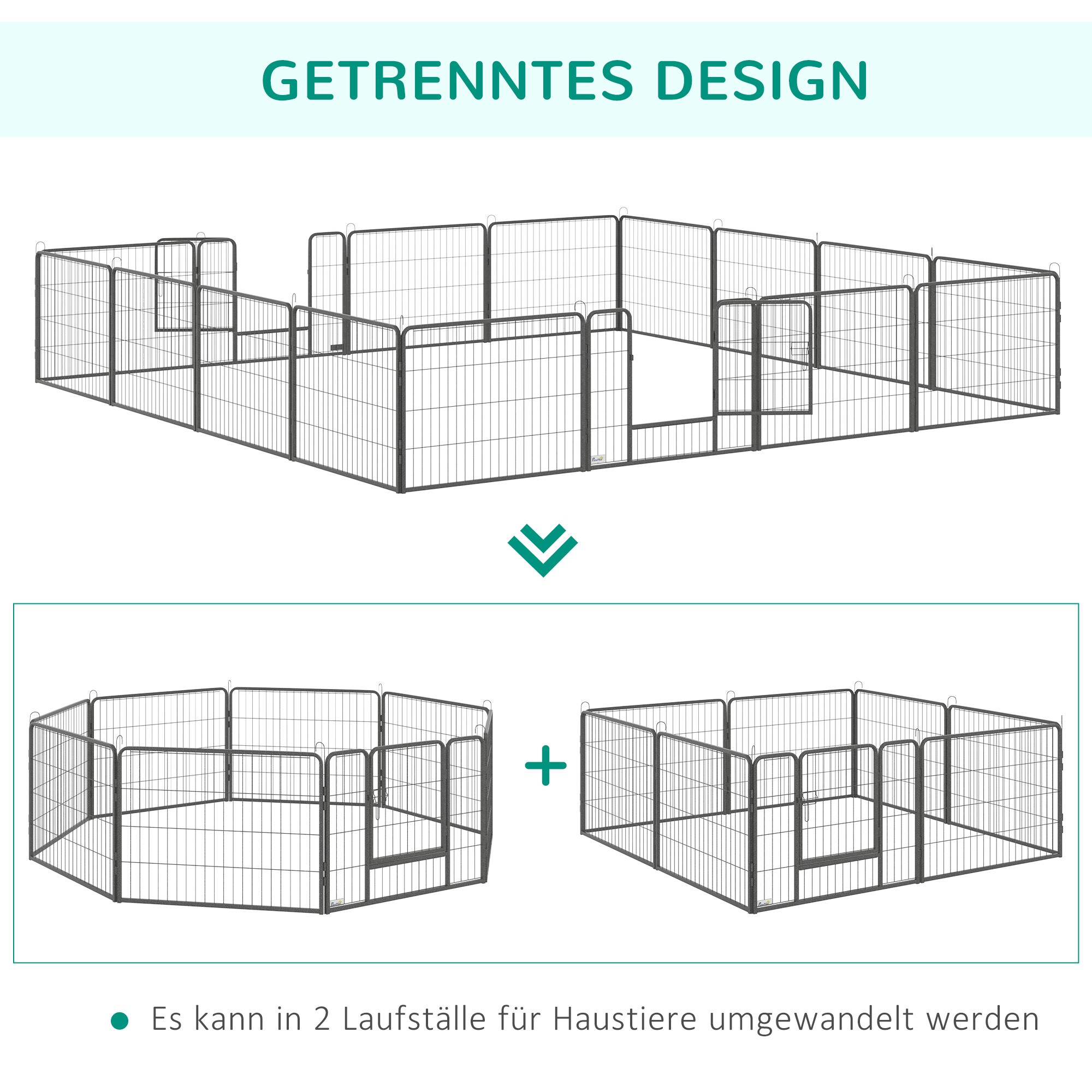 PawHut Freilaufgehege mit Tür grau 80L x 1,5B x 60H cm