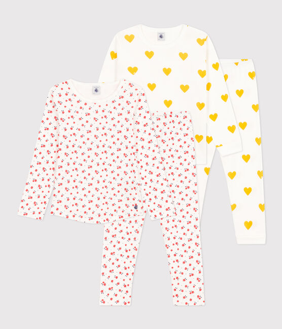 Lot de 2 pyjamas coeur et fleur petite fille en coton