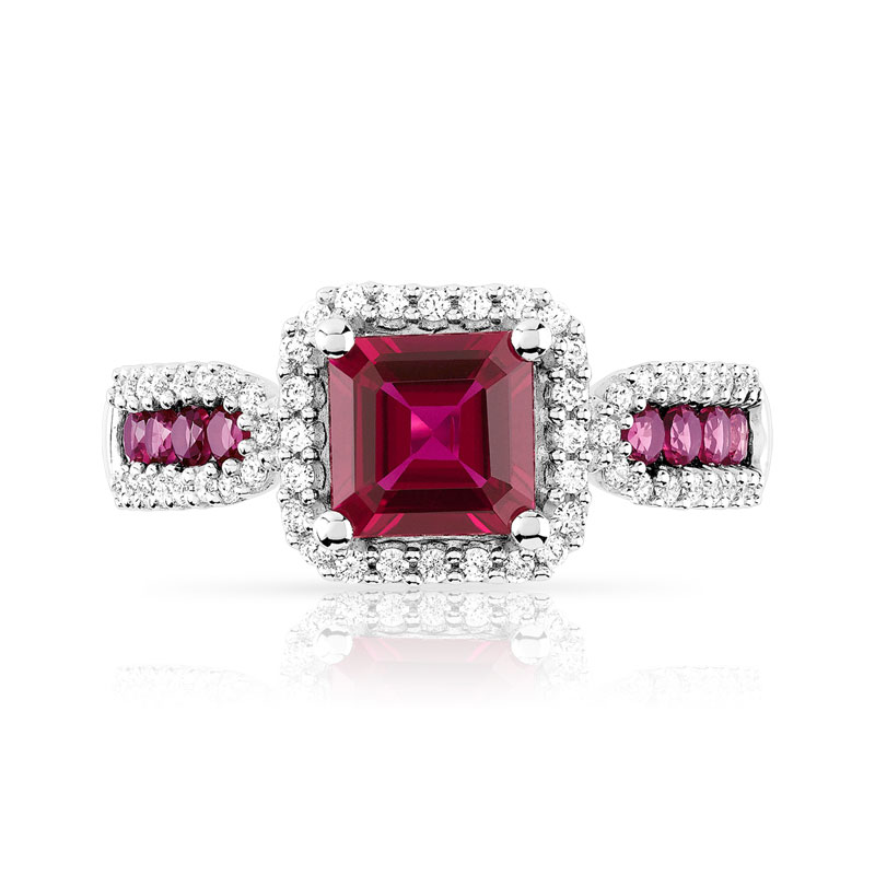 Bague argent 925 carrée rubis imitation et zirconias