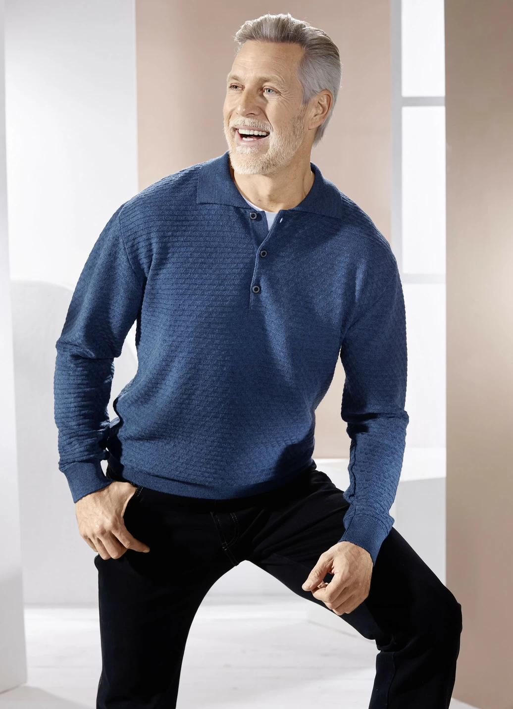 Polopullover mit kurzer Knopfleiste in 3 Farben