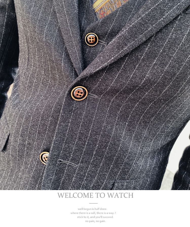 Lefitt - Set: Gestreept vest met knoopjes + blazer + rechte broek