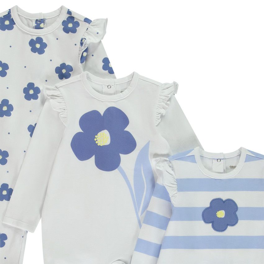 Lot de 3 dors-bien floraux pour bébé fille avec ouvertures différentes selon l'âge - Blanc