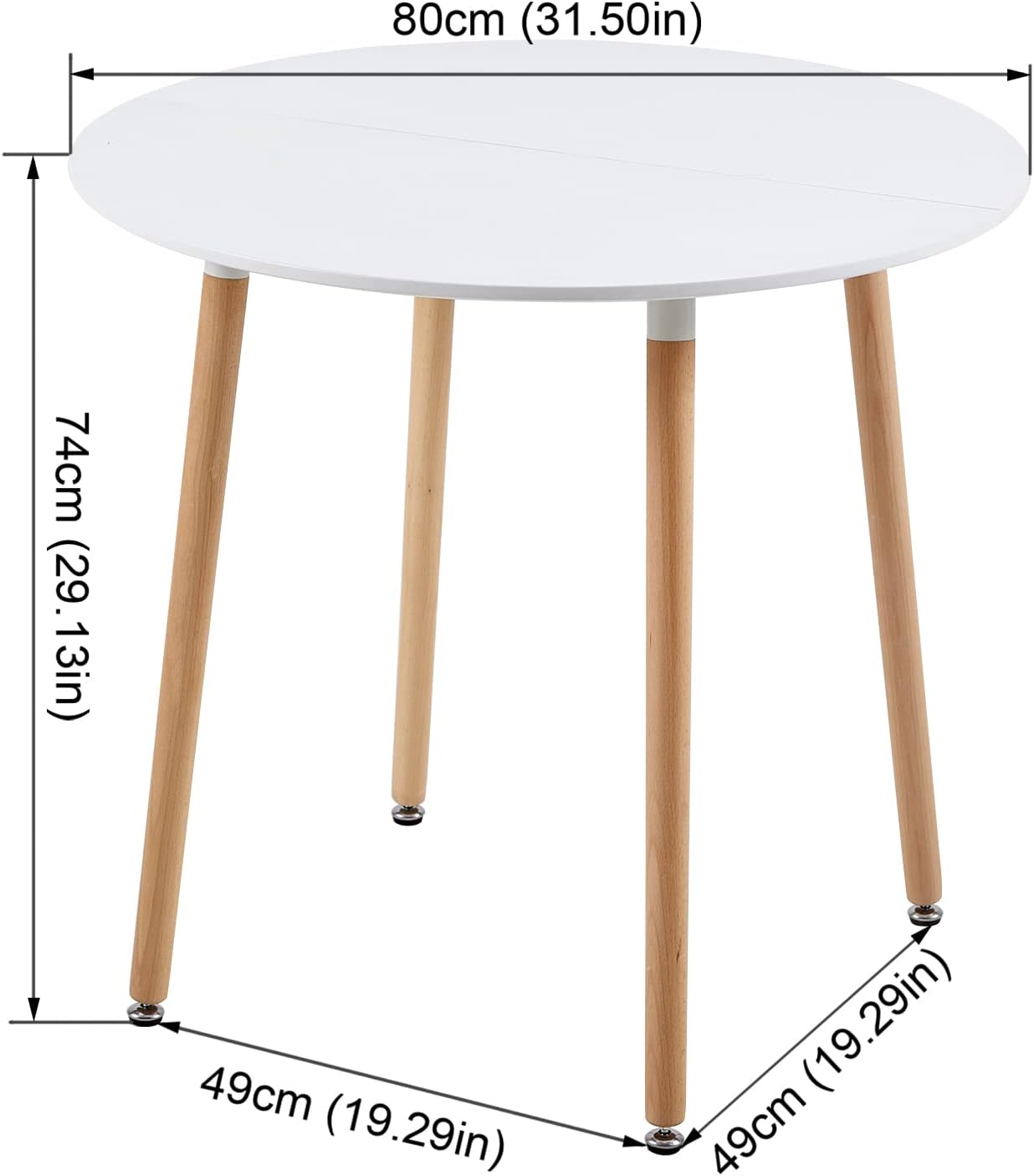 H.J WeDoo Esstisch mit 2 Stühle Essgrupp Holztisch und Weiß Skandinavisches Stuhl Esstisch Set für Esszimmer Küche 80cm