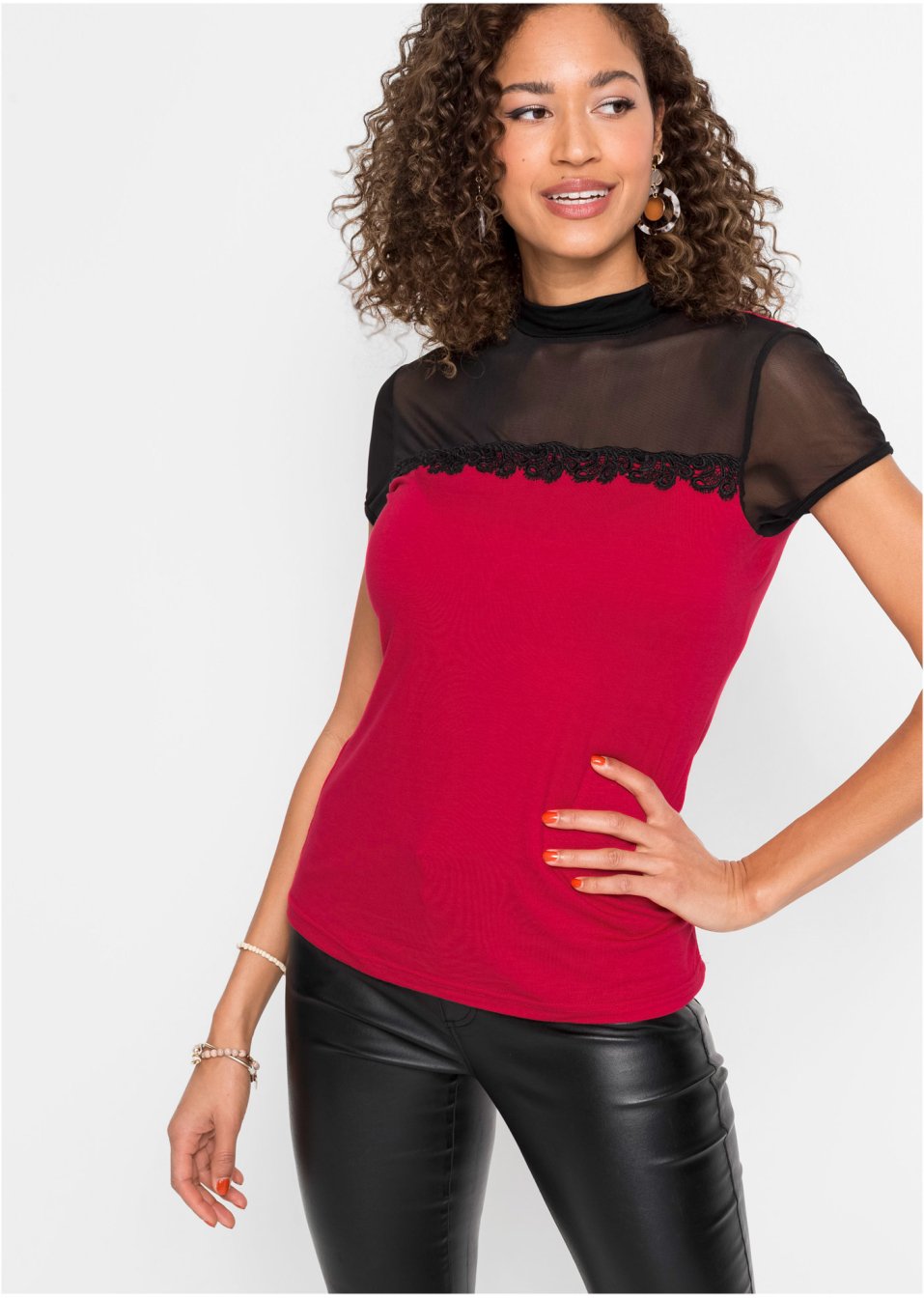 T-shirt à dentelle, manches courtes