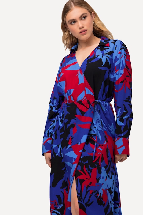 Midikleid, floraler Druck, A-Linie, V-Ausschnitt, Langarm