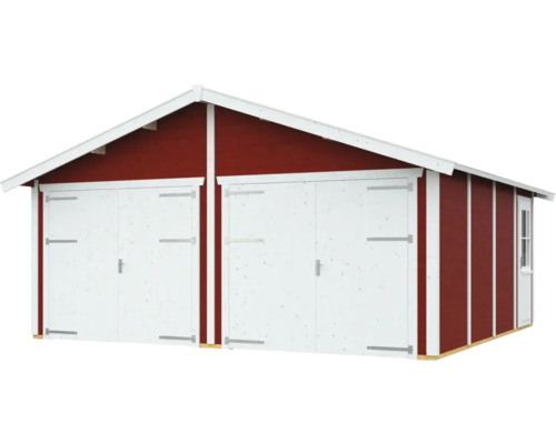 SKAN Varberg 3 dubbele garage, hout, 610 x 585 cm, Zweeds rood