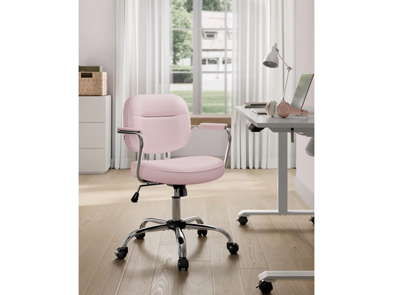 Songmics Bürostuhl mit Polsterrücken und Armlehnen, Rosa Drehstuhl mit gebogenem Sitz