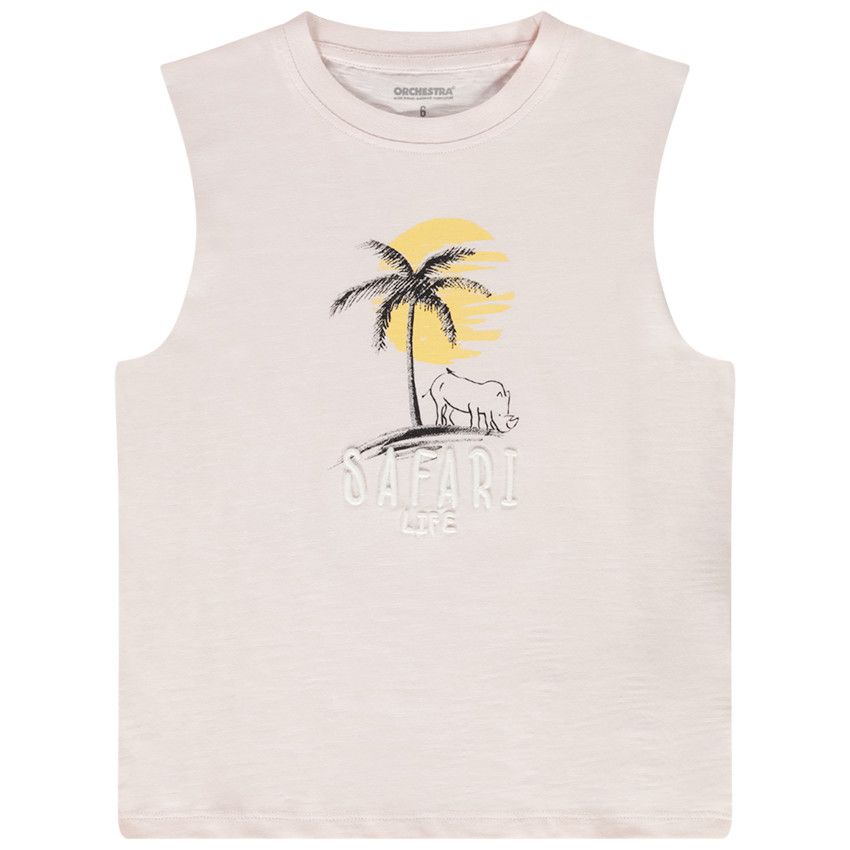 Débardeur print savane et broderie 3D pour garçon - Rose