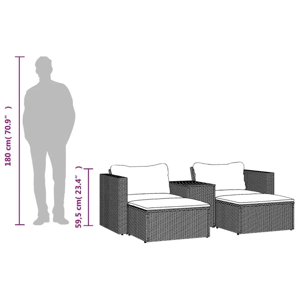 vidaXL - Loungeset - Zwart - Poly rattan