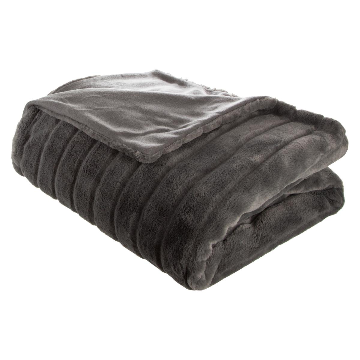 PLAID FOURRURE MANOIR GRIS FONCE 180X230CM