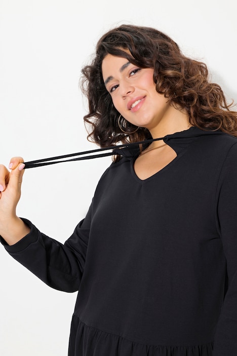 Sweatkleid, Kapuze, A-Linie, V-Ausschnitt, Langarm