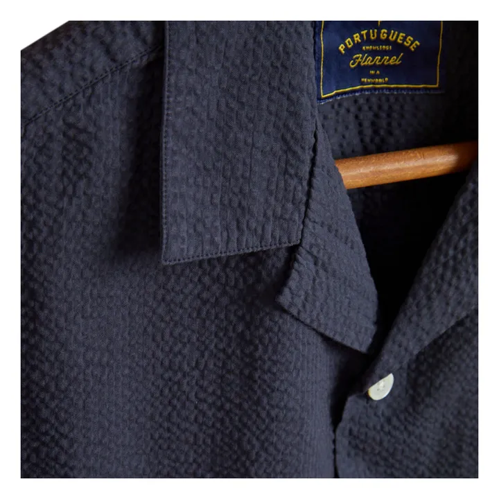 Portuguese Flannel Chemisette Seersucker Atlantico Camp | Bleu marine