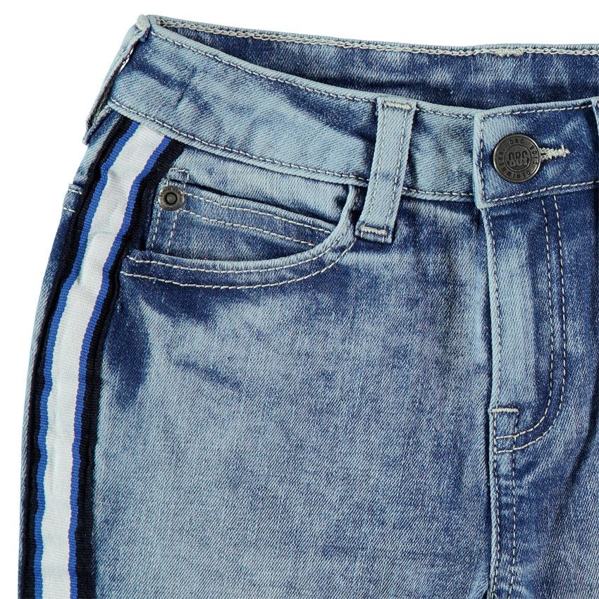 Jean slim effet used et crinkle à bandes appliquées - Bleu