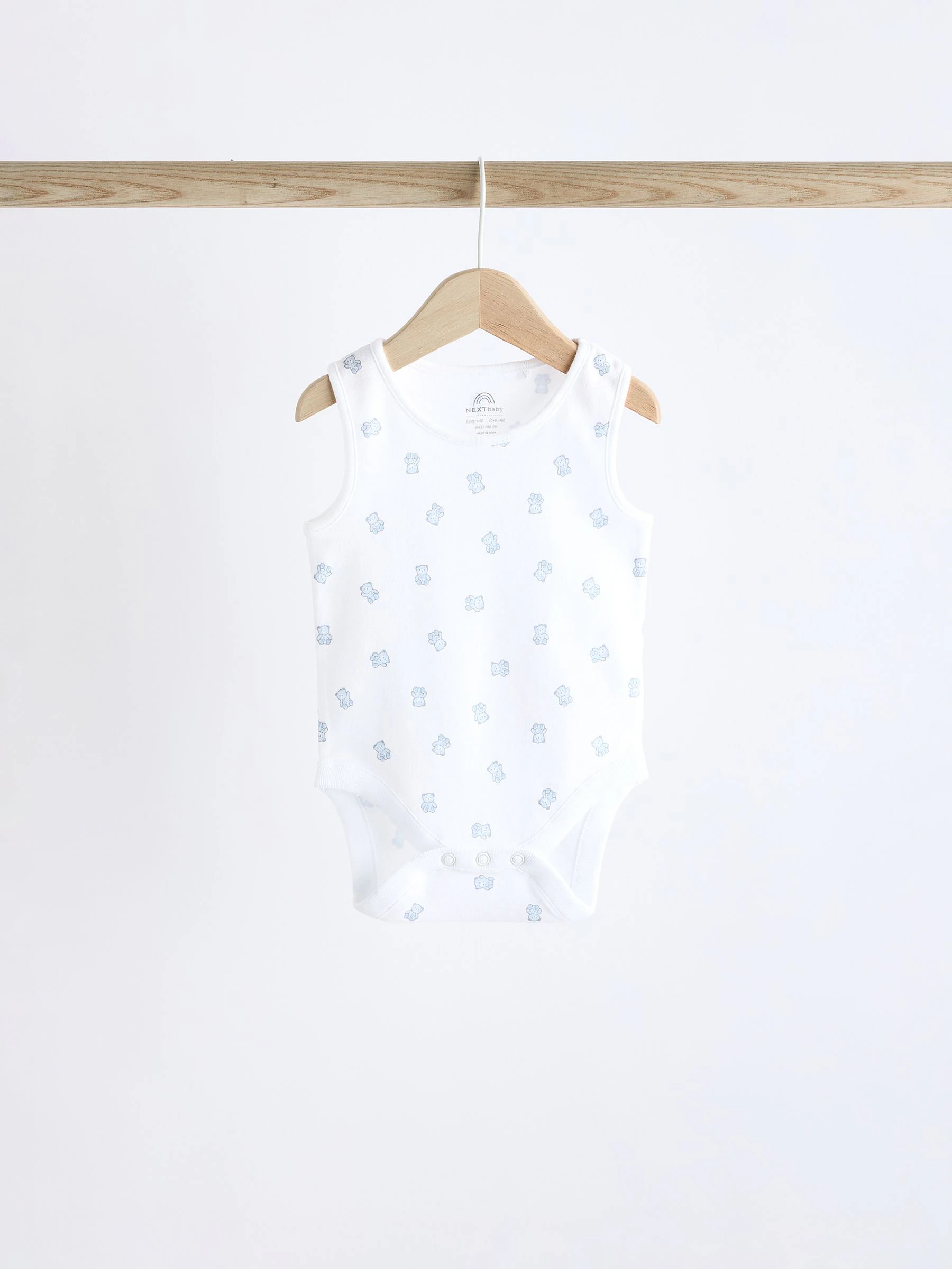 Blauw met beerprint - 5 babyhemdjes