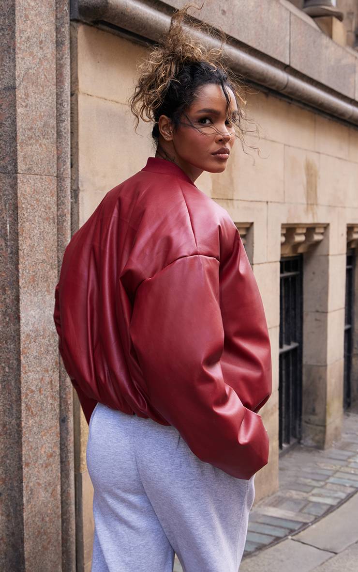 Cherry Red Blouson Aviateur Oversize En Synthétiquecuir