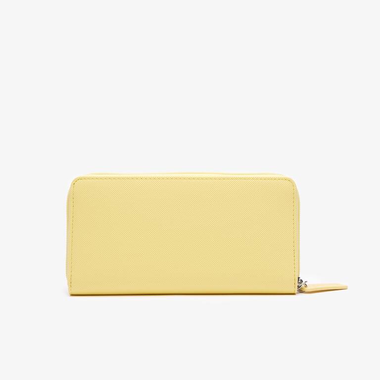 Portefeuille zippé L.12.12 Concept petit piqué uni 12 cartes Portefeuilles & Petite Maroquinerie - Jaune - Lacoste - Femme