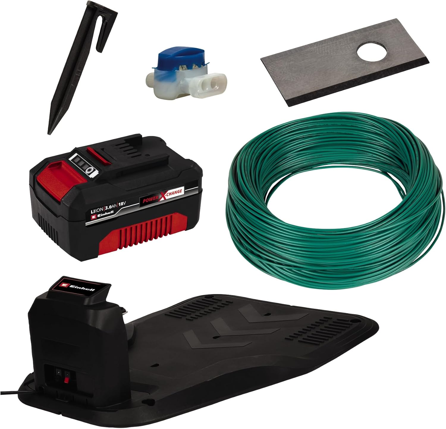 Einhell Mähroboter FREELEXO 550 Kit Power X-Change (18V, bis 35% Steigung, Stoß-/Kipp-/Hebe-/Regensensor, inkl. Installations-Kit für 550 m², inkl. 1x 3,0 Ah Akku)