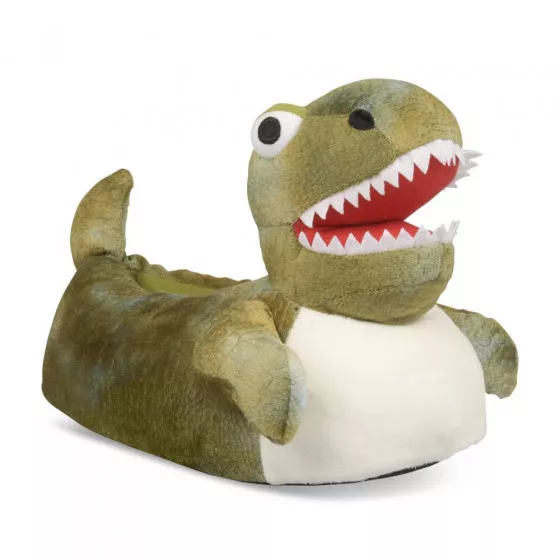 Chaussons peluche dinosaure VERT DENIM SIDE