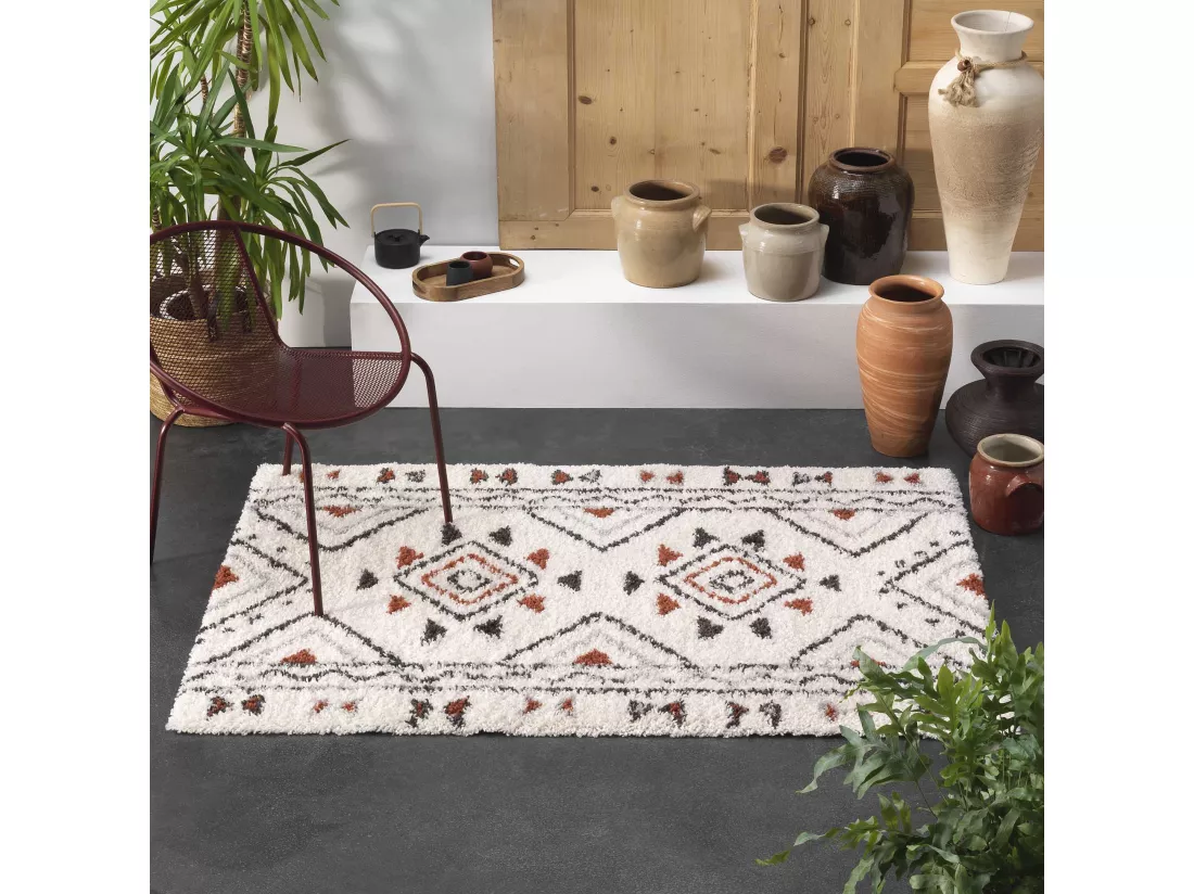 Tapis style aztèque Saharienne beige 60x110