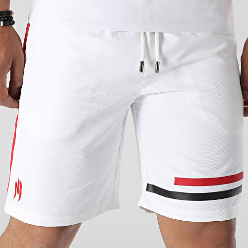 Short Jogging A Bandes Sharft Blanc Rouge