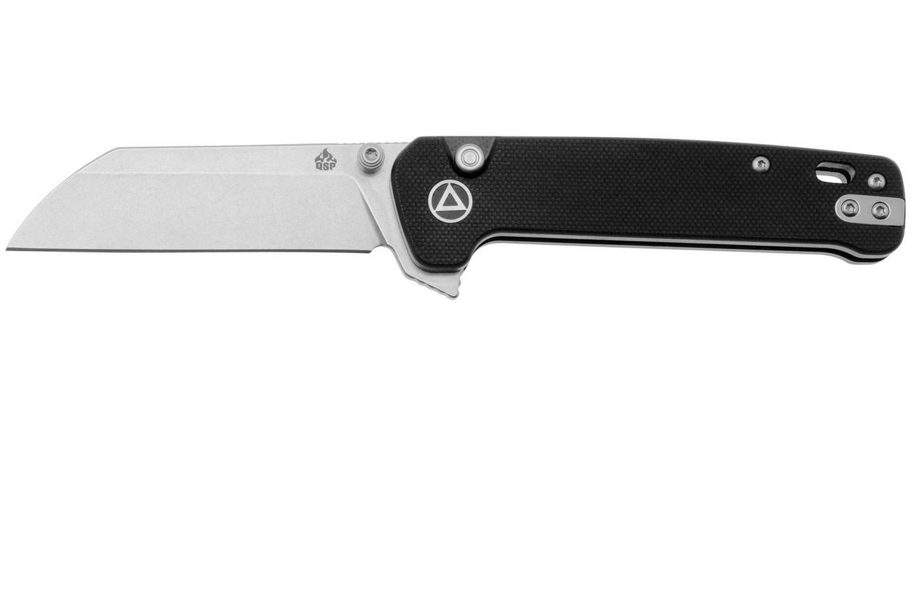 QSP Knife Penguin Button Lock QS130BL-A1, Satin, Black G10, zakmes