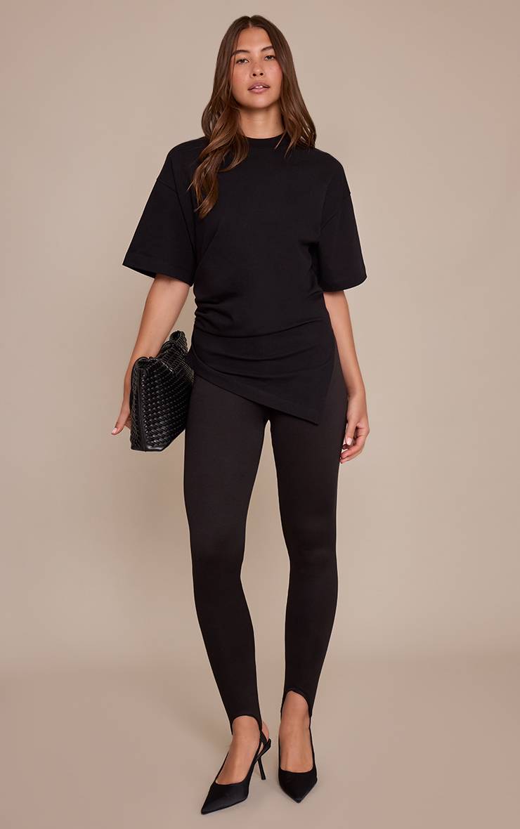 Noir T-shirt Oversize En Coton Avec Détail Froncé Sur Les Côtés