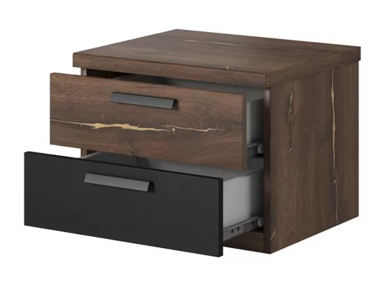 Chambre complète FOX – Lit coffre 180x200, sommier inclus, Armoire, Commode, Chevets – Chêne foncé