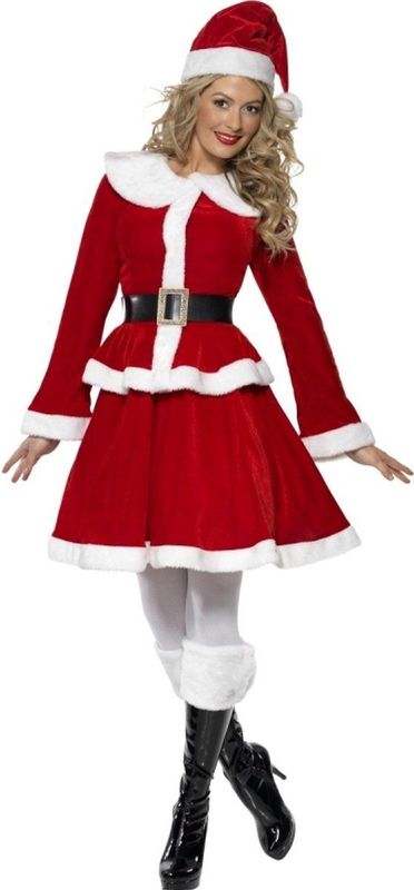 Kerstvrouw - Jurkje - Rood - Dames - Verkleedkleding - 100% Polyester