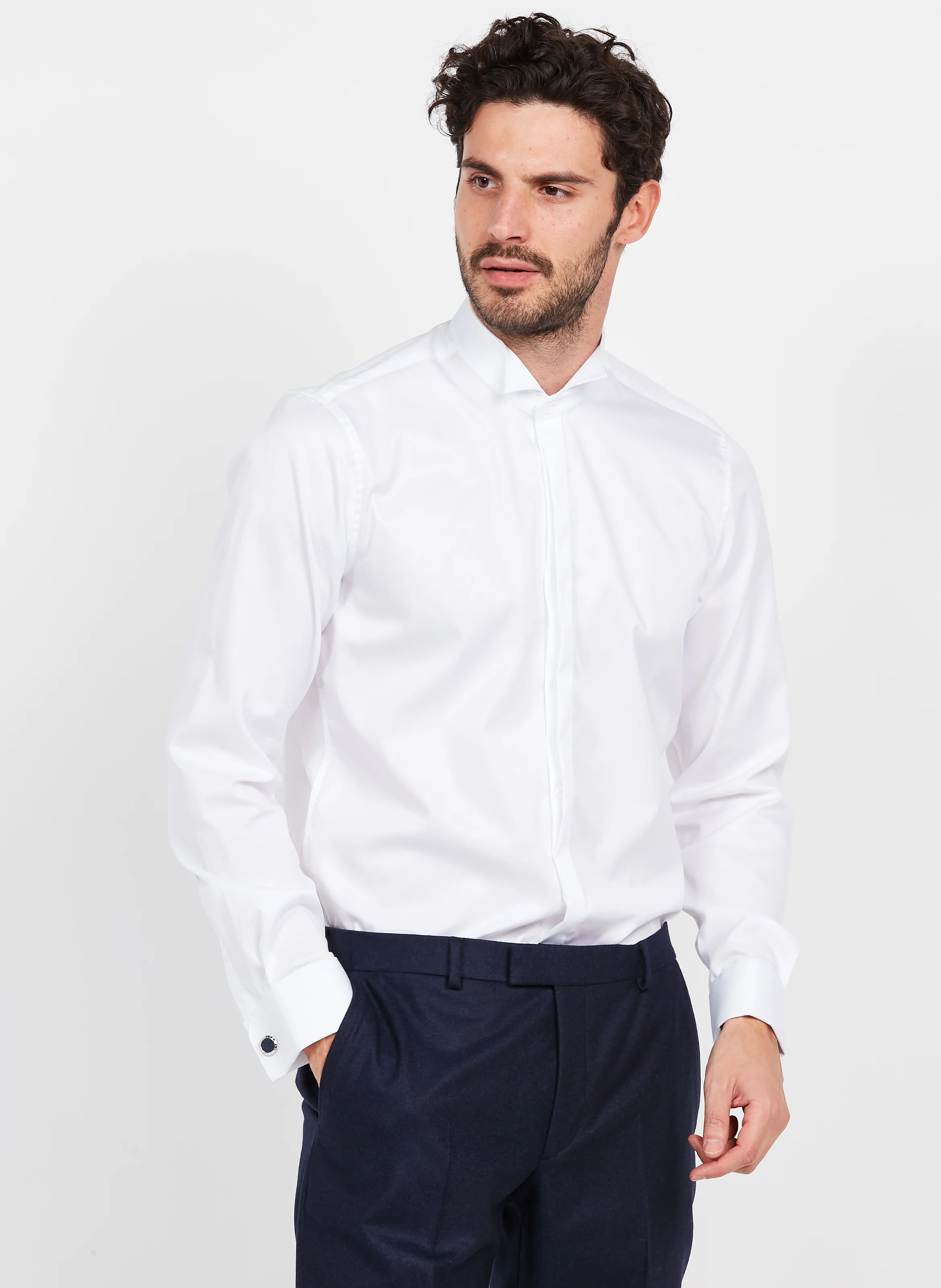 Chemise col classique à rayures en coton | Blanc