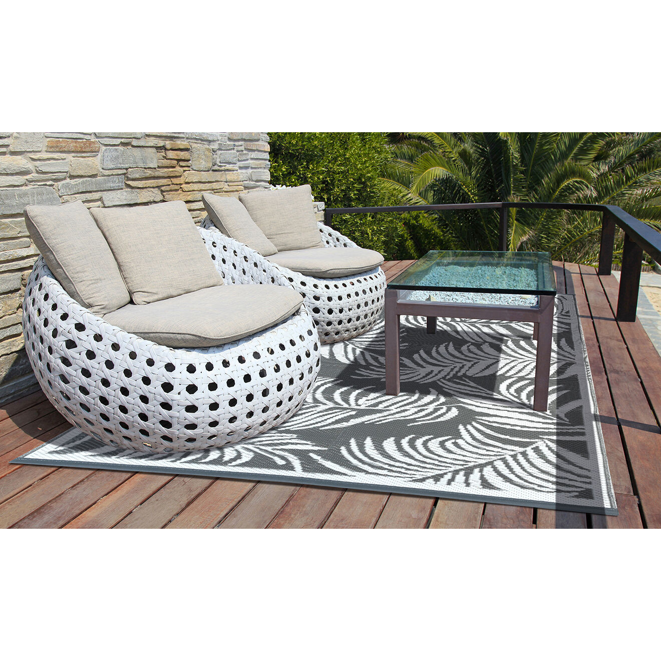 Pratik Garden Tapis d'extérieur hawai blanc/gris - 120x180 cm