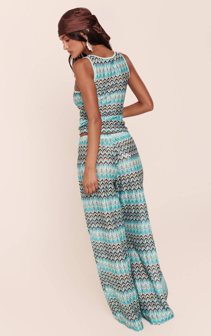 Vert Turquoise Ensemble Coordonné Pantalon Large Texturé