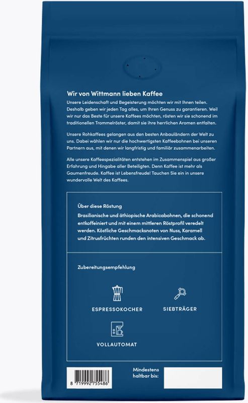 Wittmann - Cafeïnevrije Koffie - 1kg - Single Origin Arabica - Braziliaanse Topvariëteiten