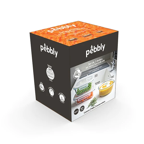 Set de 3 boîtes de conservation en verre 620 - 650 - 800 ml Pebbly