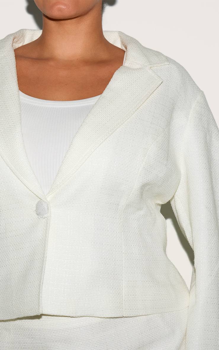 Crème Blazer Bouclé Grande Taille Taille Cintrée Ensemble Coordonné
