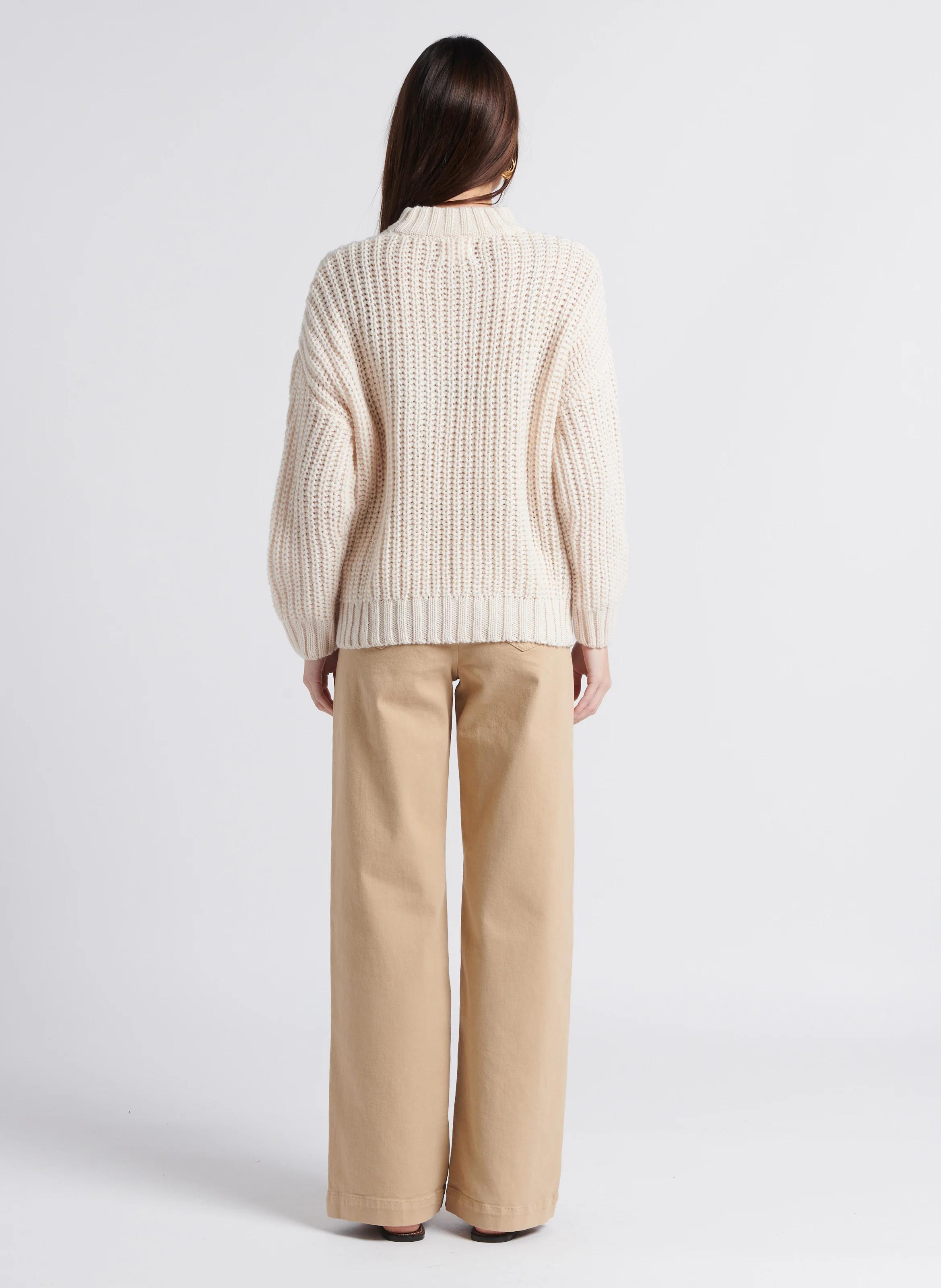 SANDY - Jean large en coton stretch | Beige