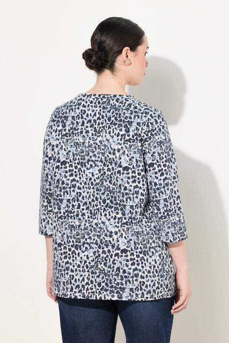 Shirt, Leomuster, Rundhals, Keyhole, 3/4-Arm