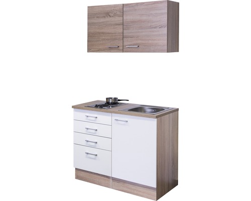 Flex Well Samoa mini keuken met apparatuur, 100 cm, wit/Sonoma eiken mat, gedemonteerd, omkeerbare uitvoering 00009427
