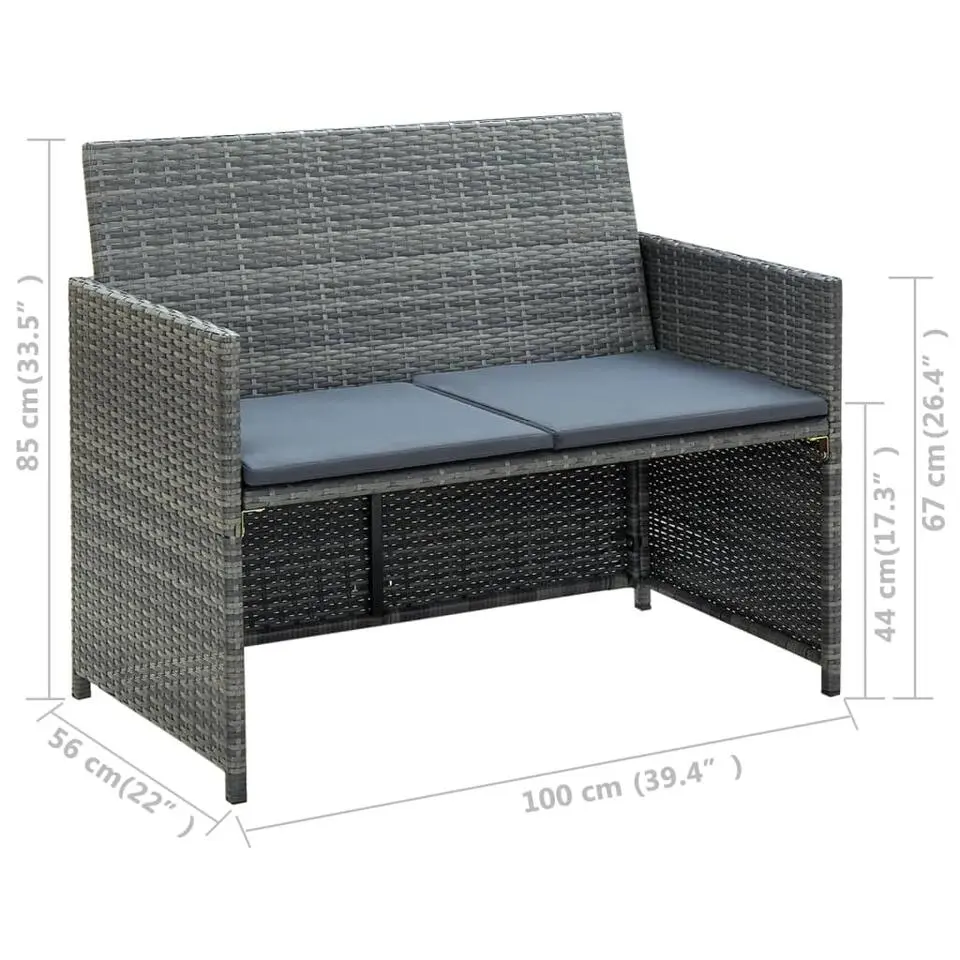 vidaXL - Bank - Grijs - Poly rattan